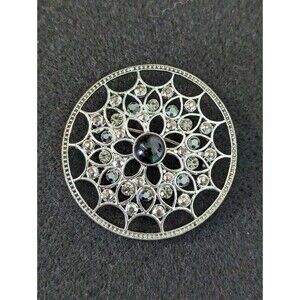 Silver Tone Brooch Vintage Grey Rhinestones